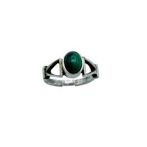 Vintage Sterling Silver Malachite Stone Band Ring Size 5.25 Simple Classy
